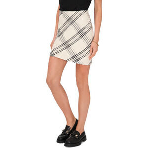 Vince Camuto Womens Textured Plaid Side-Zip Mini Skirt Ivory/Black Size 8 12485